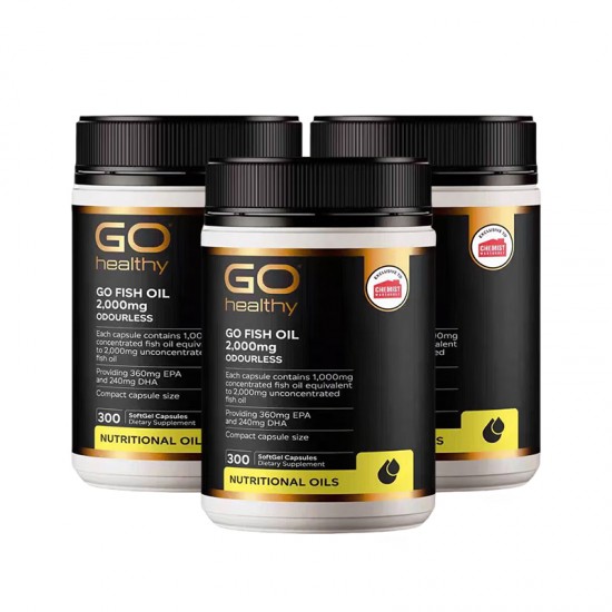 【秒杀包邮】【3瓶装】【胶囊因天气原因融化不理赔】Go Healthy 高之源 无腥鱼油2000mg 深海鱼油300粒 3瓶装